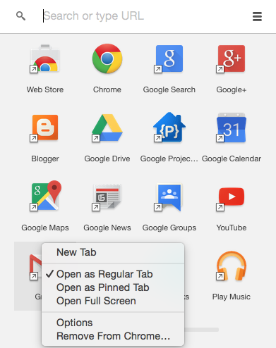 Chrome app context menu on OS X
