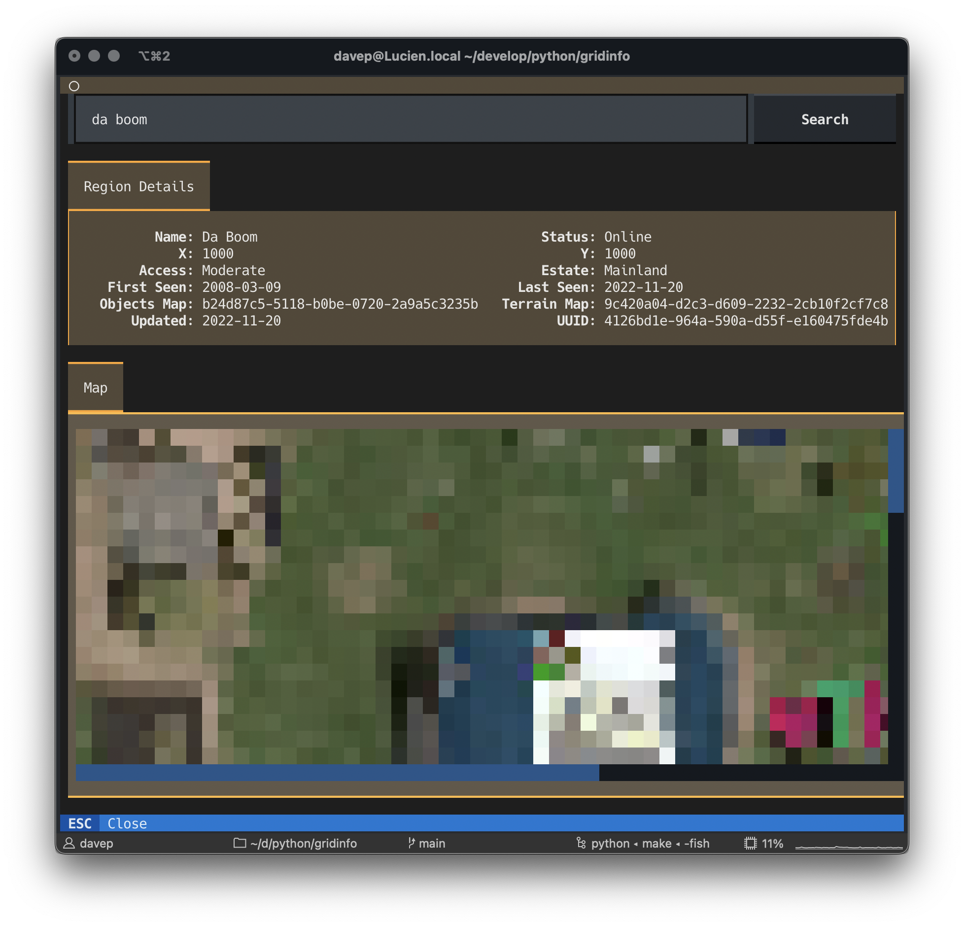 Looking up the details of the first ever region
