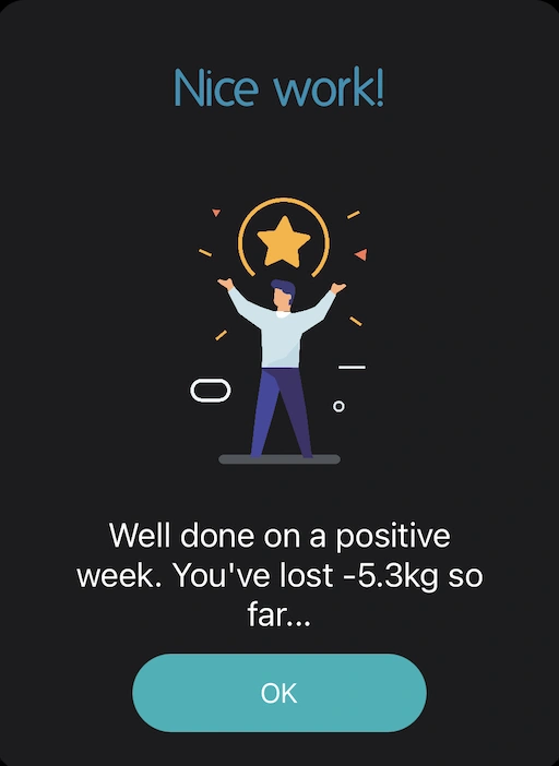 Screenshot of my calorie and weight tracking app