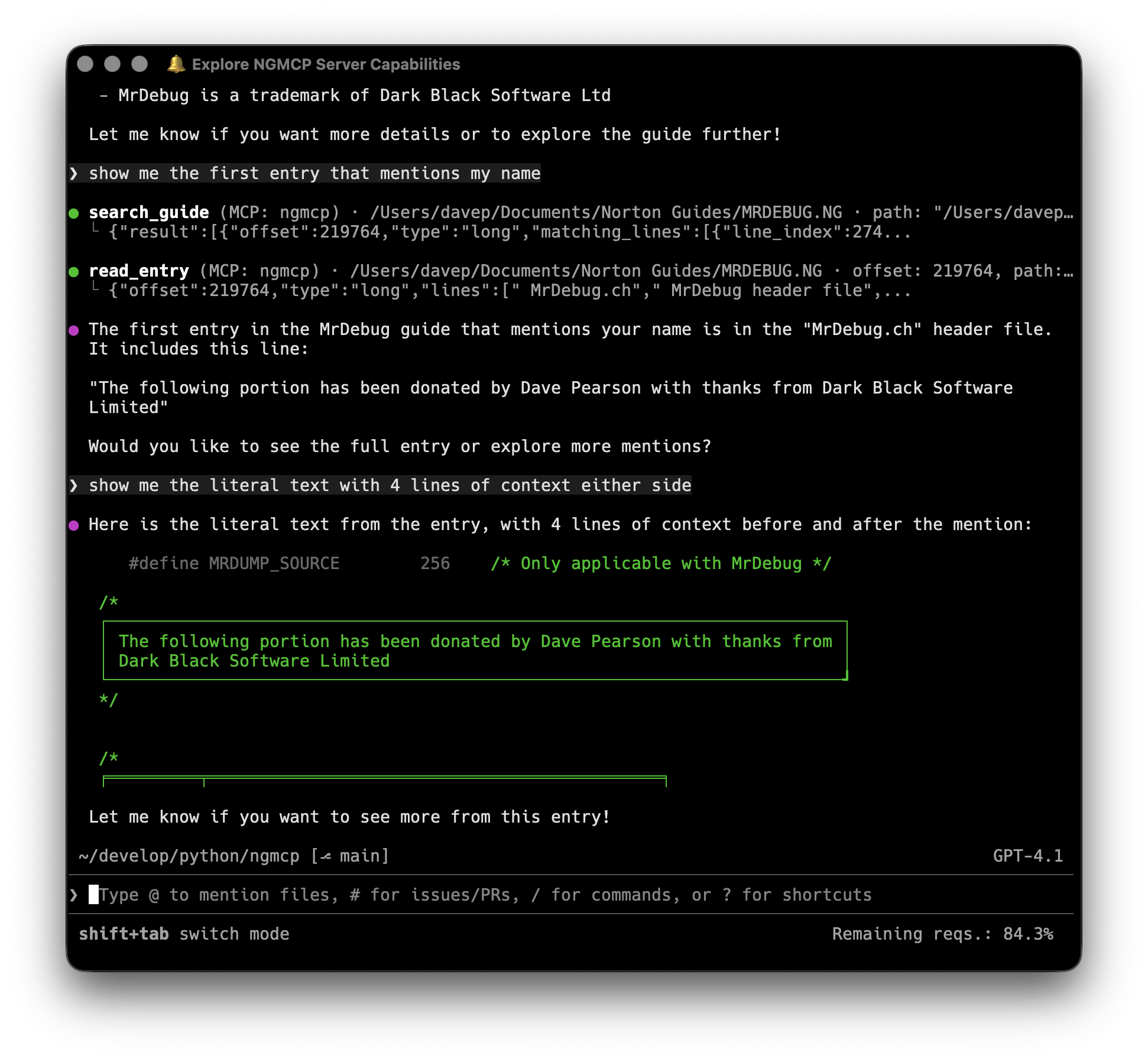 Reading some text from a guide