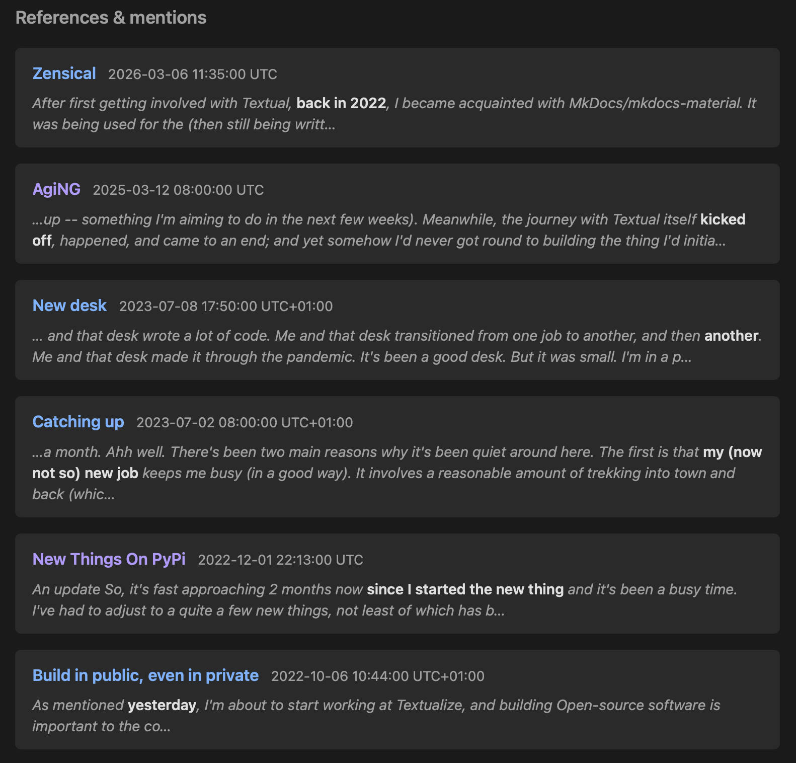 A list of references to a post