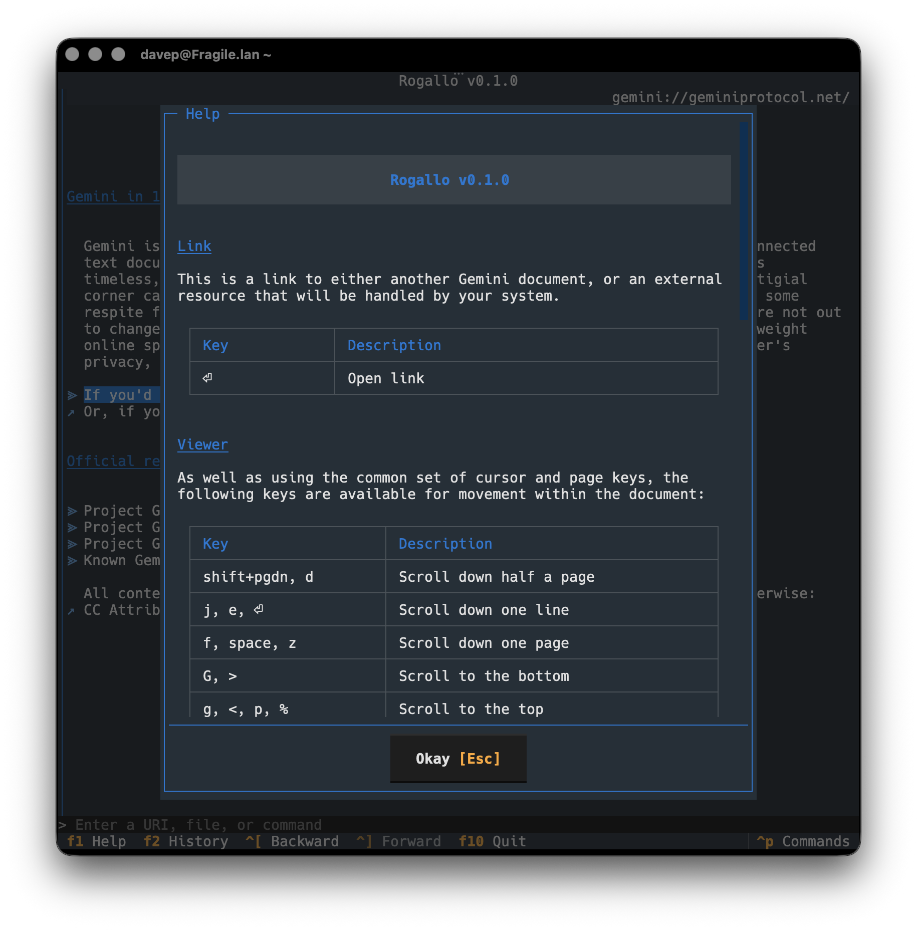 The help screen