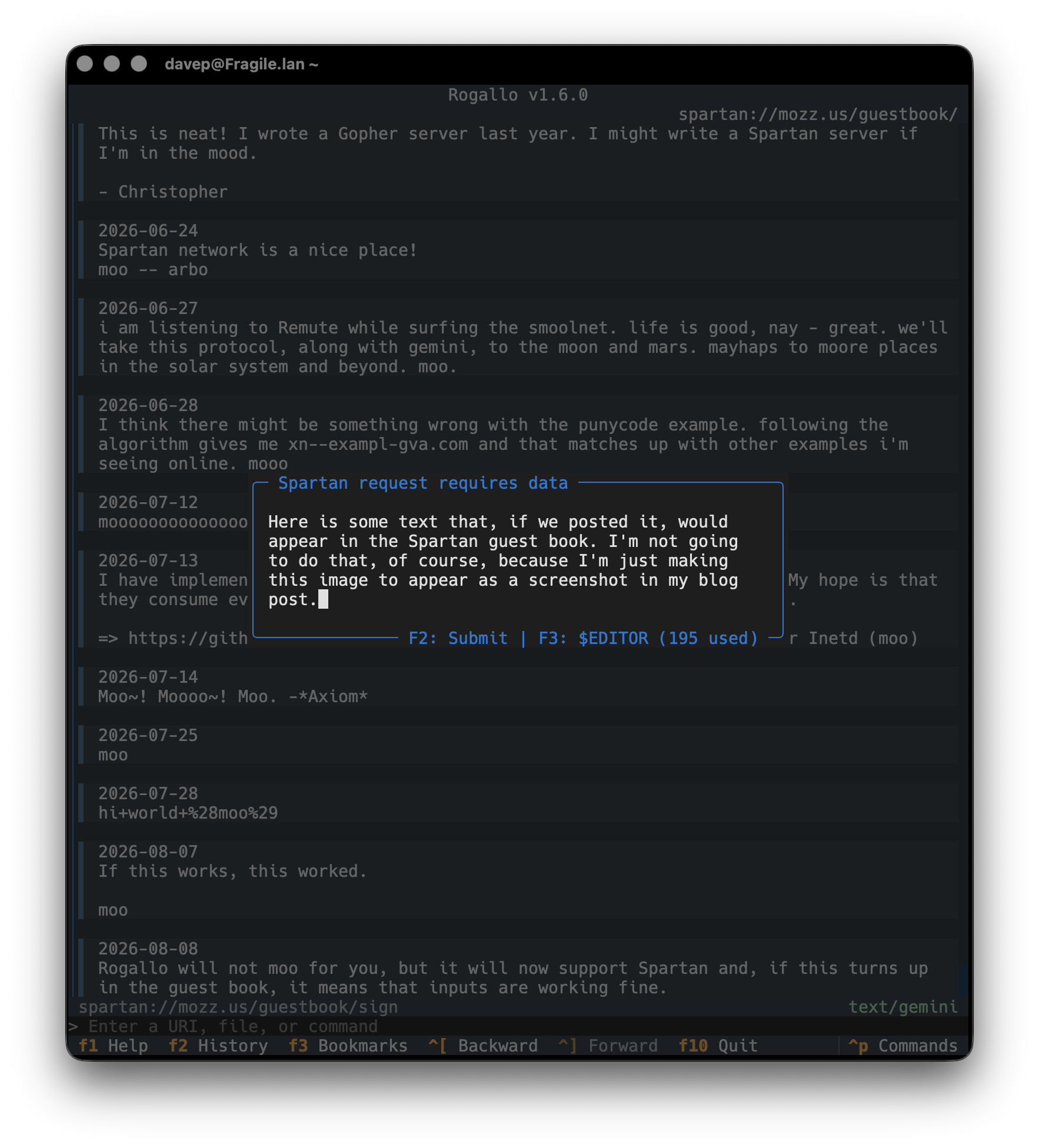 Entering text to upload to a Spartan server