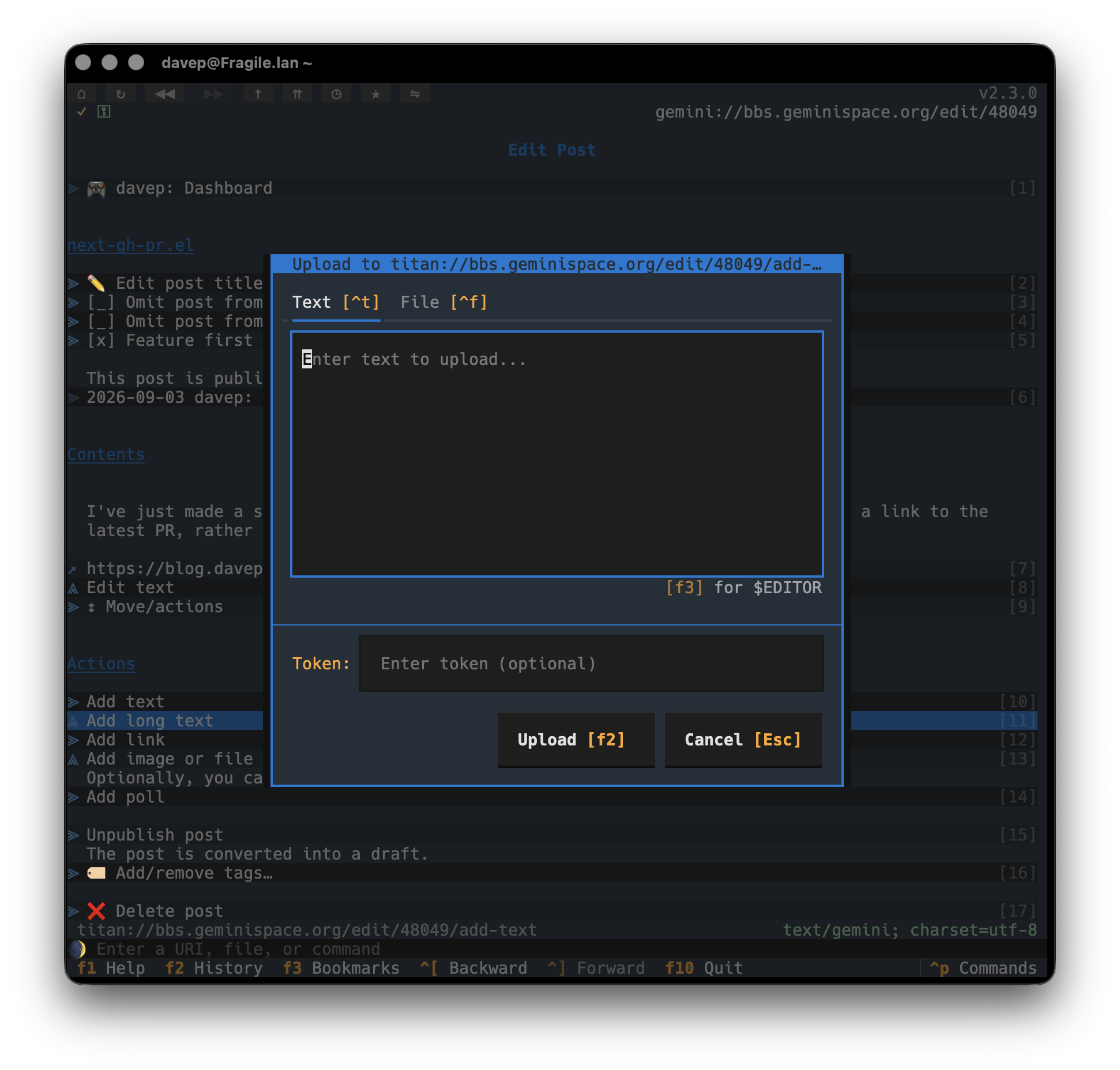 Titan text entry